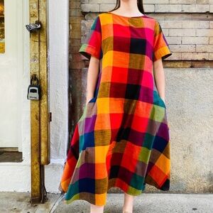 NWT October Flare Dress Multi Chex